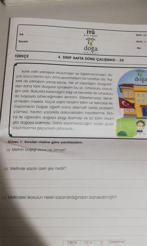 35 hafta sonu çalışma kitabı arkadaş lar kısa Eodev