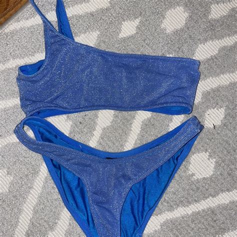 Blue Sparkly Triangl Bikini Top And Bottom Size Depop