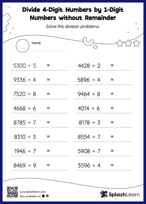 Divide 4 Digit Numbers By 1 Digit Numbers Without Remainder Horizontal