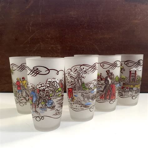 Hazel Atlas Gay Fad Glasses Currier And Ives Set NextStage Vintage