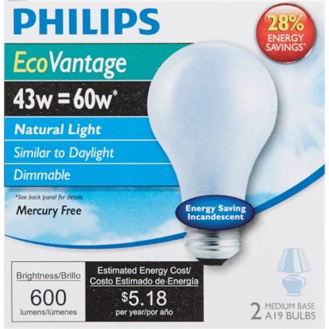 Philips 60w Equivalent Natural Light Medium Base A19 Halogen Light Bulb 2 Pack 1 King Soopers