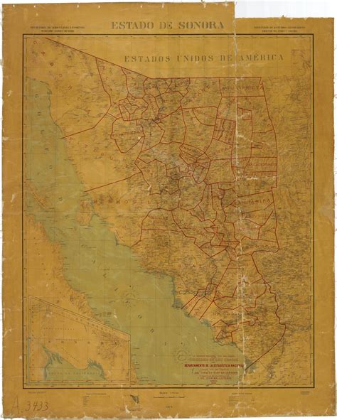 Mapas de ayer y de hoy 1930 México Estado de Sonora y su división