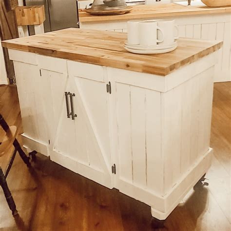 Rolling Butcher Block Top Island With Bar Seating Jason Model Etsy