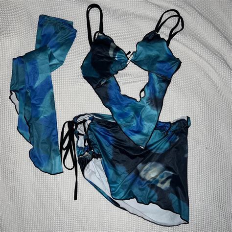 Rave Bikini Top And Skirt Set With Sleeves Size Small Depop