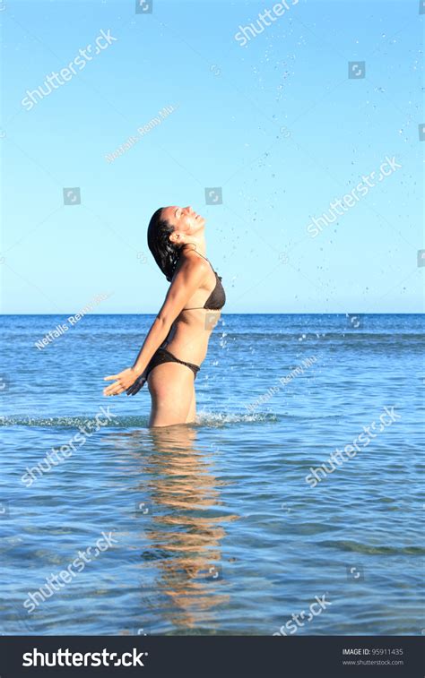 Zdjęcie stockowe Sexy Bikini Model Having Fun Ocean 95911435 Shutterstock