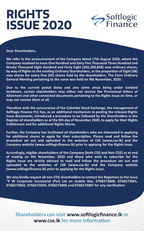 softlogic finance rights issue  finance