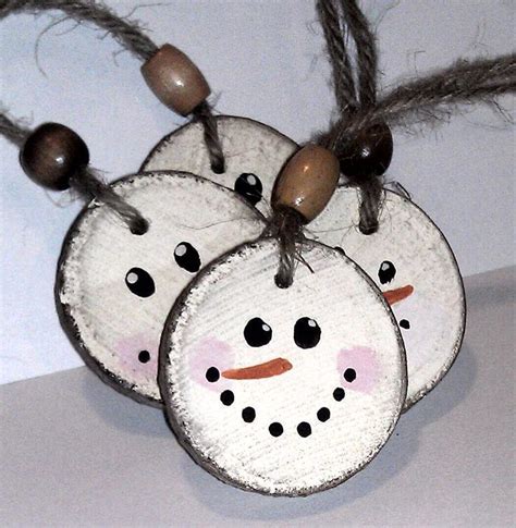 Snowman Christmas Ornament Double Sided Wooden Rustic Tree Decor