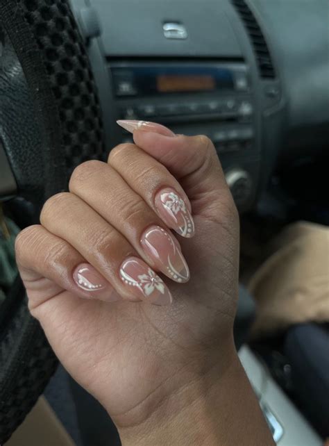 Gel X Nude Hibiscus Flower Summer Nails M Ng Tay