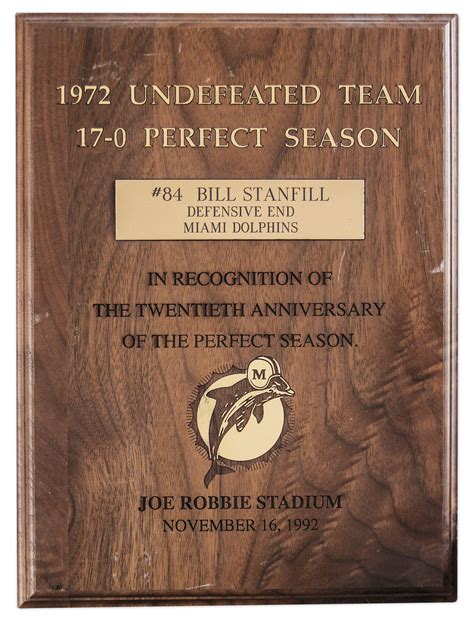 Lot Detail - Miami Dolphins 1972 Undefeated Season Plaque