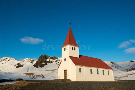 Old Red Wooden Church At Sunset Vik Town Iceland Stock Image Image