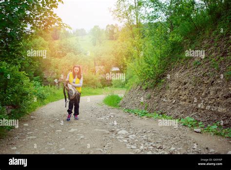 Brunette Woman Hiker Hiking On Trail In Summer Time Tatra Mountain In Poland Stock Photo Alamy