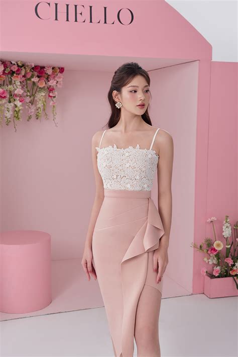 Leona Asymmetric Origami Midi Skirt In Nude Rose Chello