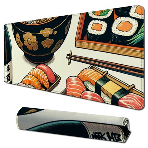 Lzatpd Japanese Sushi Food Desk Mat Beige Mouse Pad Large Full Desk