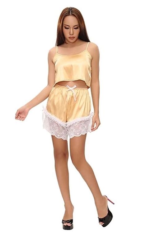 French Daina Luxury Silk Satin Cami Shorts Set Silk Lingerie Online India