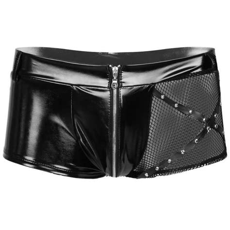 Noir Short Boxer Cuir Verni Homme Lingerie De Nuit Sexy String Noir Jockstrap Gay Mini Pantalon