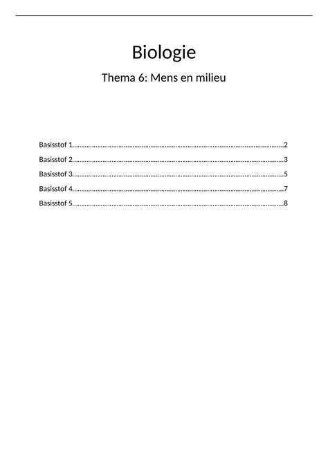 Samenvatting Biologie Voor Jou Thema Mens En Milieu Vwo Biologie