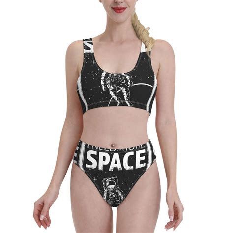 Lukts Women High Waisted Bikini Set Astronaut At Spacewalk Swimsuit Piece Bathing Suit Tummy