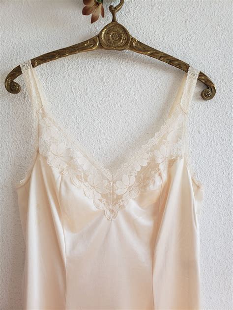 Vintage Nylon Full Slip Dress Lingerie Chemise Size Cream Lace Maidenform Etsy