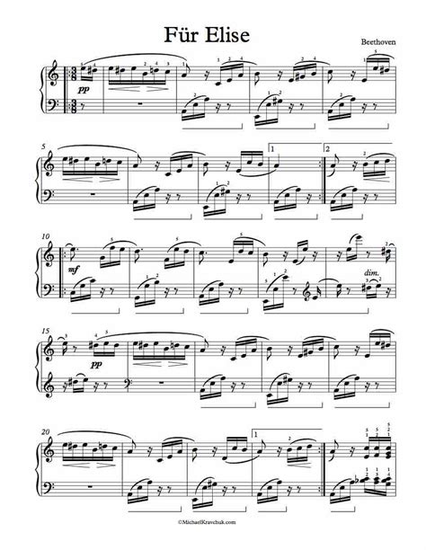Free Piano Sheet Music Für Elise Michael Kravchuk