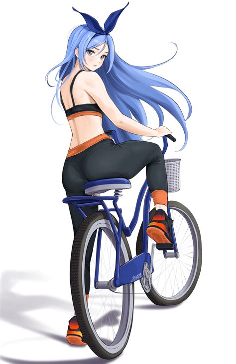 Chaesu Bae Minah Chaesu Highres Girl Ass Bare Shoulders Bicycle Blue Eyes Blue Hair