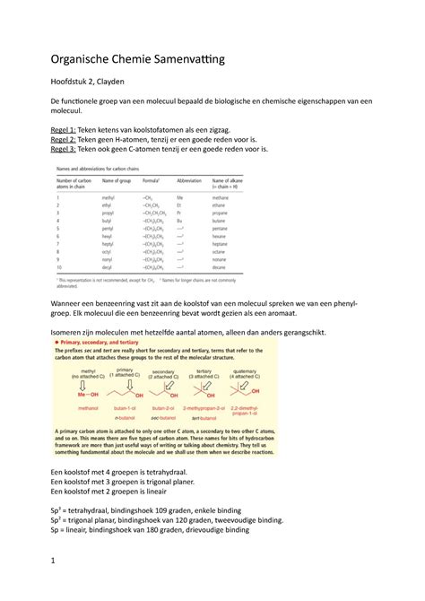 Organische Chemie Samenvatting Organische Chemie Samenvatting