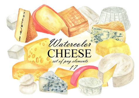 Watercolor Cheese Clipart, Types of Cheeses, Cheese Clip Art