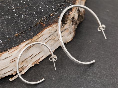 Sterling Silver Loop Earringssterling Silver Textured Etsy Uk