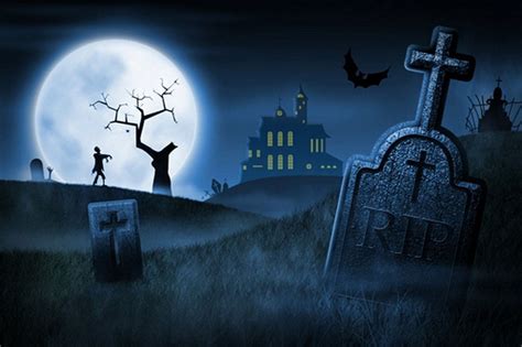 Mohome 7x5ft Spooky Halloween Night Foggy Cemetery Haunted House