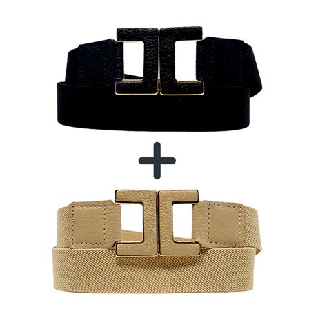 Abah Store Moda fitness e acessórios Cinto elástico largo feminino couro plus preto nude kit 2