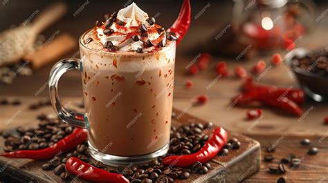 Premium Photo A Hot Peppery Coffee Latte With Chocolaty Chips Whipped