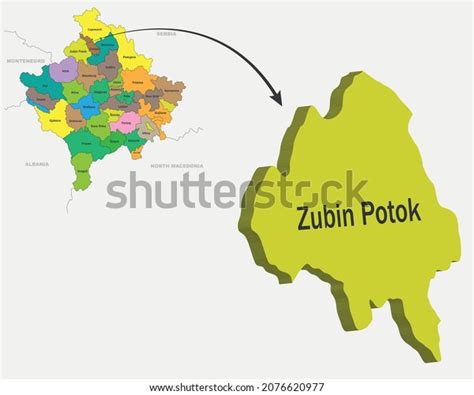 Kosovo Map Cities D Zubin Potok Stock Vector Royalty Free