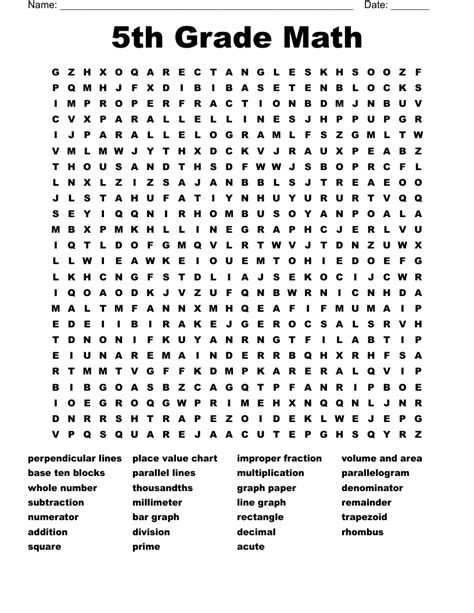 Th Grade Math Vocabulary Week Word Search Wordmint