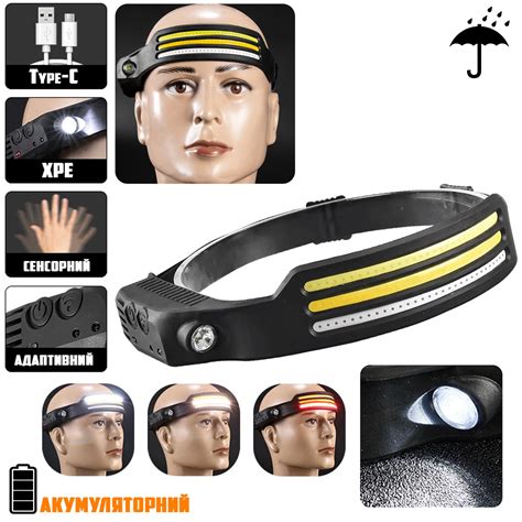 Налобный Сенсорный Фонарь Светодиодный Ленточный XB-XPE-3COB USB ...