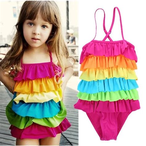 Baby Girls Rainbow One Piece Swimsuit Lovely Cute Dress Bikini Swiming Beach Wear Bathing Suits