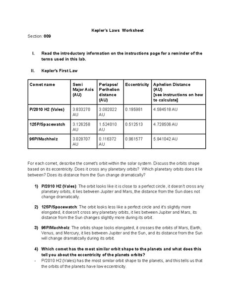 Keplers Laws Worksheet Kepler’s Laws Worksheet Section 009 I Read The Introductory