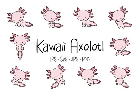 Set Kawaii Axolotl, Clipart Axolotl Graphic by artvarstudio · Creative ...