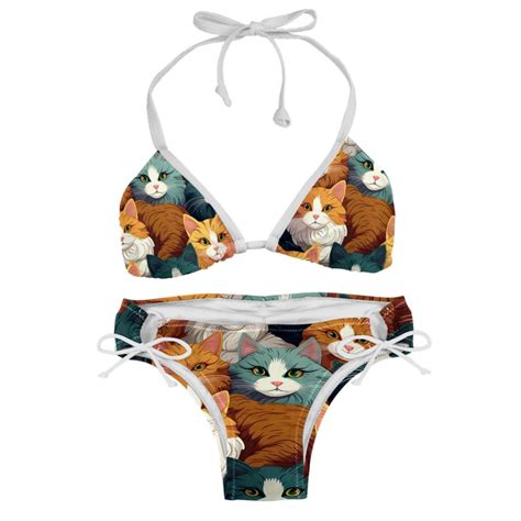 Cat Detachable Sponge Adjustable Strap Bikini Set Two Pack For Versatile Swim Suit Looks