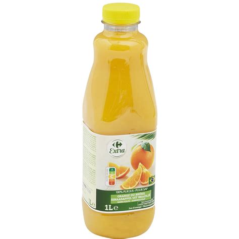 Jus d orange pur jus sans pulpe CARREFOUR EXTRA la bouteille de 1L à