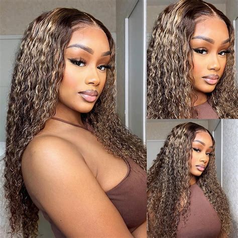 Amazon Highlight Lace Front Wig Human Hair Honey Blonde Highlighted Deep Wave Wig X