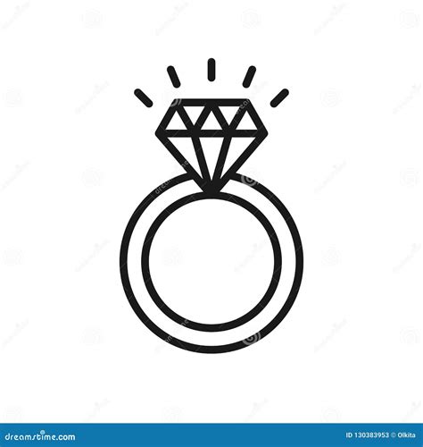 Black Isolated Outline Icon Of Ring With Diamond On White Background