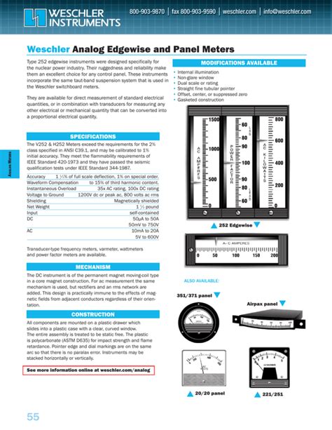 Weschler Analog Edgewise And Panel Meters Modifications Available