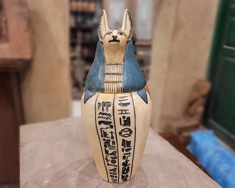 Egyptian Duamutef Jackal Head Canopic Jar Handmade Stone Etsy