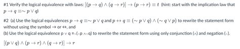 Solved Problem Showing A Logical Equivalence Using Chegg