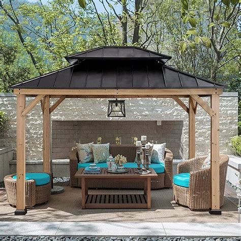 Coastshade X Ft Wood Gazebo With Cedar Frame And Tier Steel