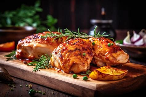 Premium Ai Image Closeup Of Tasty Roast Chicken Breast Served On