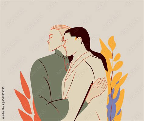 Romantic couple in love vector illustration, two men hugging, non ...