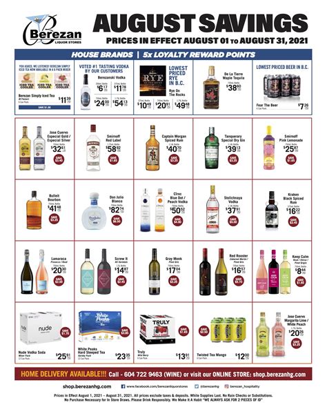 August 2021 Liquor Store Specials The Berezan Hospitality Group