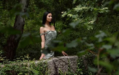 Wallpaper Forest Long Hair Hot Girl Trees Nature Model Aria Sexy Woman For Mobile And