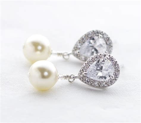 Pearl Drop Earrings Pearl Bridal Earrings Pearl Wedding Earrings Sarina Jewelry