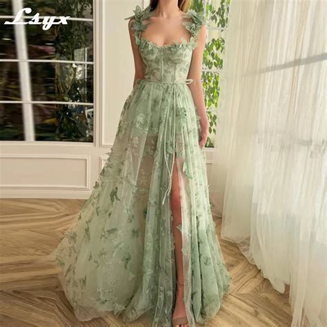 Lsyx Sage Green D Lace Butterflies Sweetheart Prom Dresses